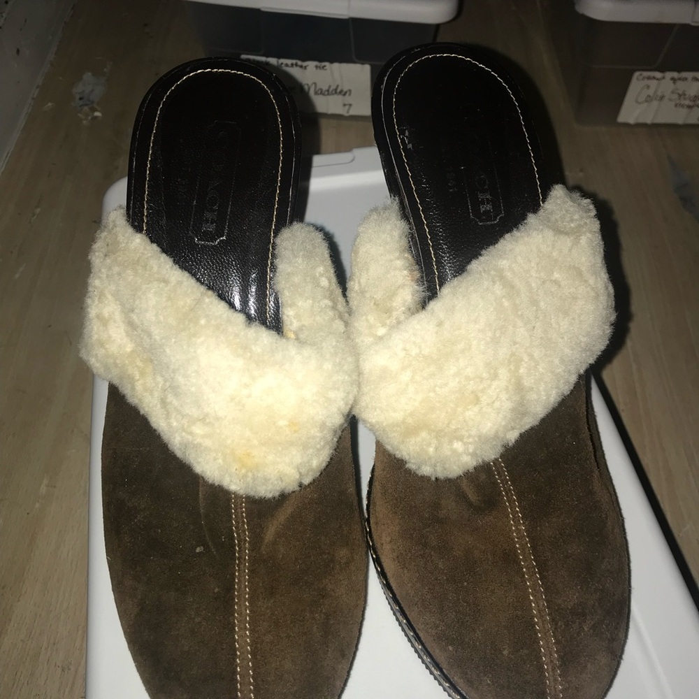 Coach Brown and Cream Mules